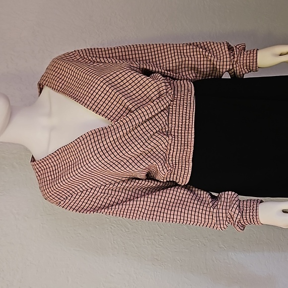 VTG H&M DIVIDED Tattersall Cropped Surplice Blouson Long Sleeve Blouse - Picture 4 of 7